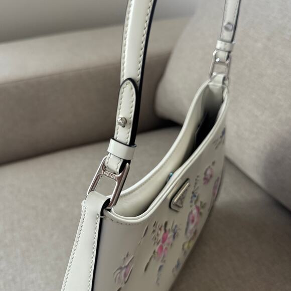 Prada Cleo Floral Embossed Bag RARE White Pastel Porcelain Effect Shoulder Bag - Picture 9 of 12